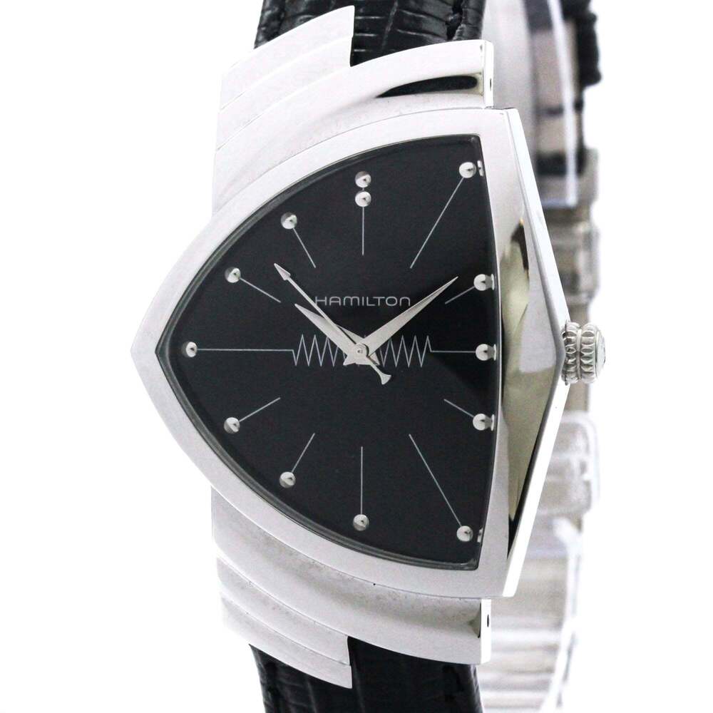 HAMILTON Ventura Stainless Steel Leather Quartz Mens Watch H244112 Polished